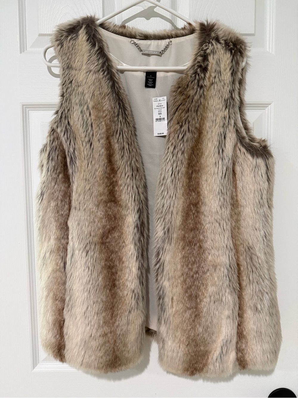 WHBM Faux Fur Vest - Neutral Beige Taupe